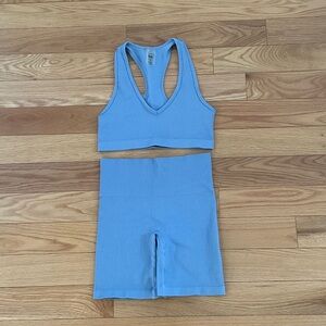 TNA Light Blue Ribbed Athletic Top and short
